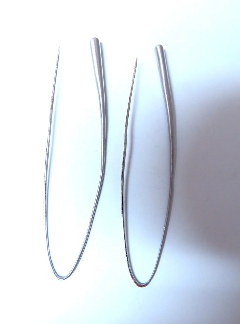 14Kt Gold Solid Satin Tubular Slip Lobe Wire Earrings Gothic Revisit**: Title: 14Kt Gold Solid Satin Tubular Slip Lobe Wire Earrings Gothic Revisit** Description: Gothic Tubular Lobe Slip Wire Earrings Measurements of Earrings: 3.1 inch long 6.9 grams / 14kt. white gold E