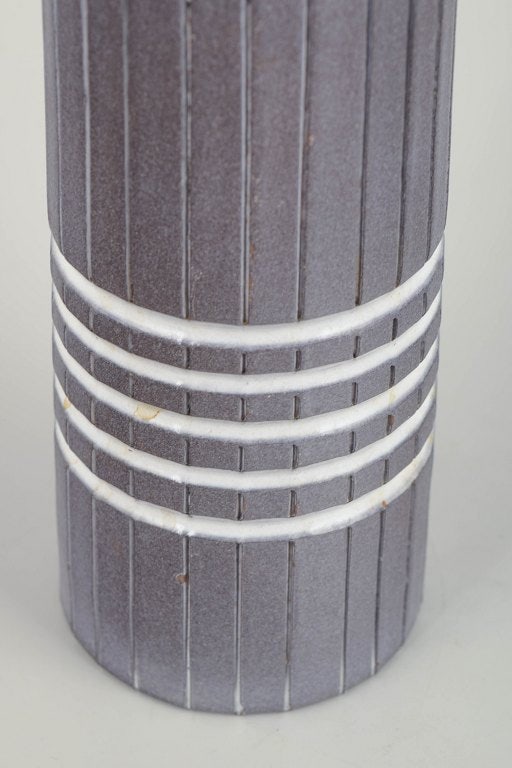 Ingrid Atterberg for Upsala-Ekeby, Sweden. Large cylindrical stoneware vase white horizontal ring - 3