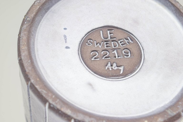 Ingrid Atterberg for Upsala-Ekeby, Sweden. Large cylindrical stoneware vase white horizontal ring - 4
