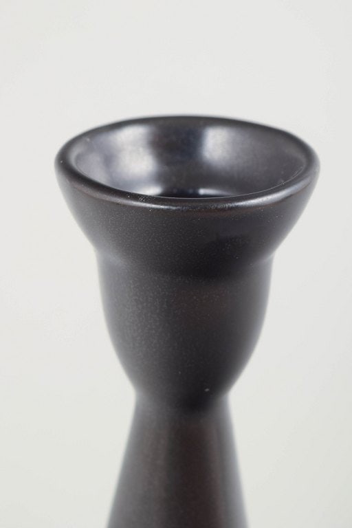 Gefle, Sweden. Cone-shaped candlestick in black-glazed stoneware. Approx. 1970s. - 3
