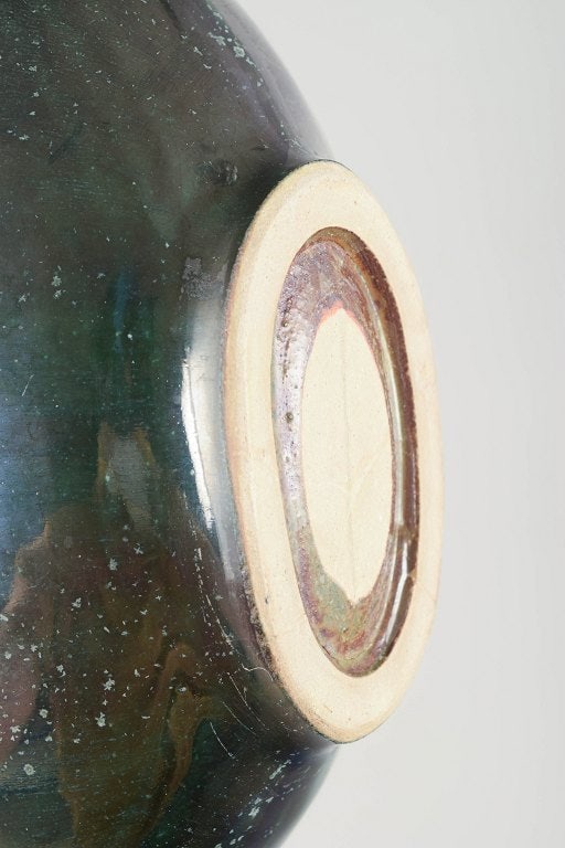 European Studio Potter. Large sculptural stoneware vase in green, turquoise and earthy tones. - 4
