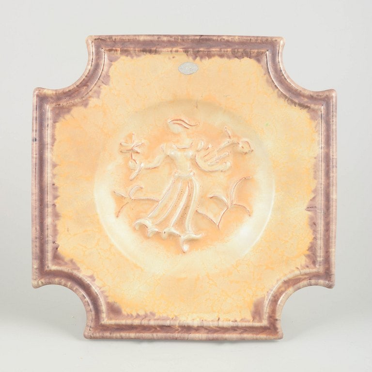 Ekeby, Sweden. Large square ceramic platter with relief motif. Approx. 1930s. (1 of 4)