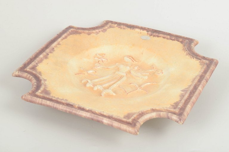 Ekeby, Sweden. Large square ceramic platter with relief motif. Approx. 1930s. - 2