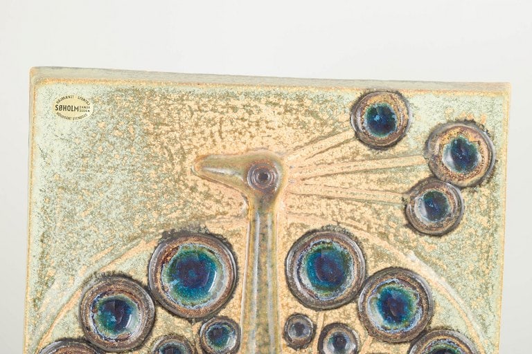 Josef Simon for Soholm, Denmark. Ceramic wall relief with peacock. Approx. 1960s. - 2