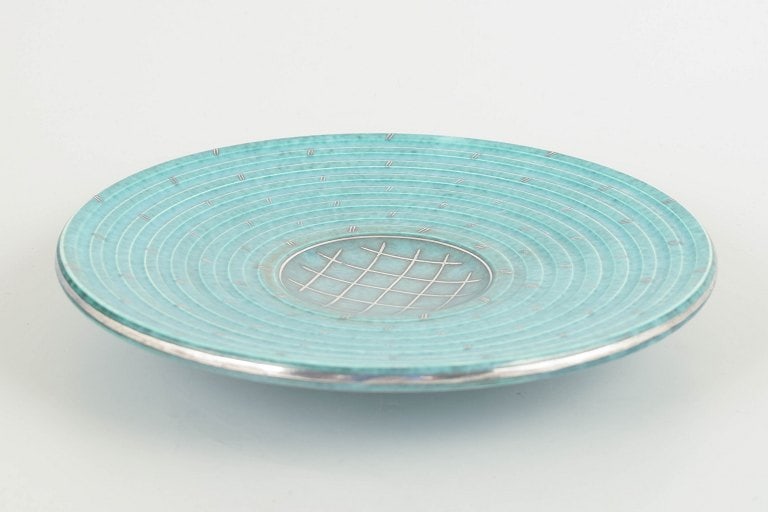 Wilhelm Kage for Gustavsberg, Sweden. Round faience dish with turquoise glaze. Mid-20th century. - 2