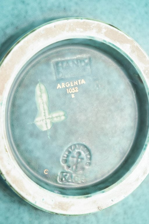 Wilhelm Kage for Gustavsberg, Sweden. Round faience dish with turquoise glaze. Mid-20th century. - 4