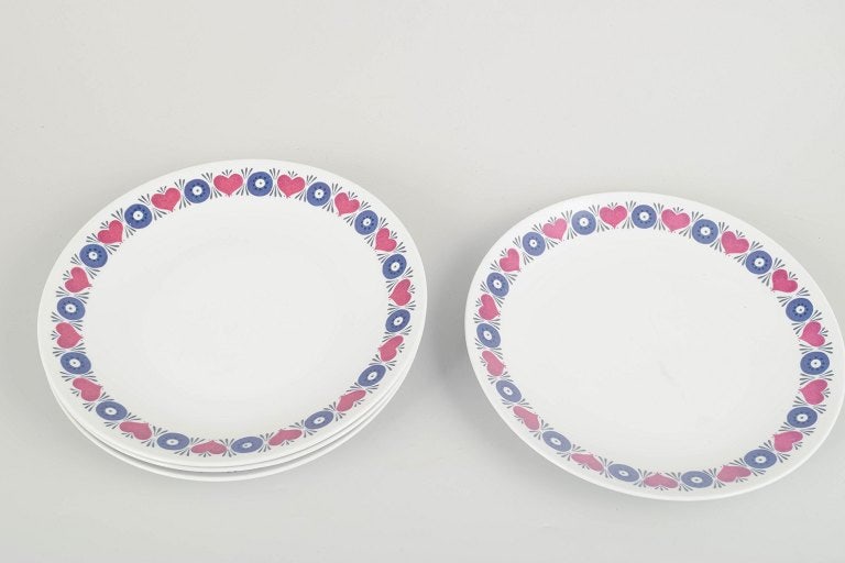 Marianne Westman for Rorstrand, Sweden. Set of four stoneware dinner plates with floral motif. - 2