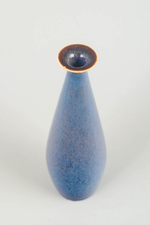 Carl-Harry Stalhane for Rorstrand, Sweden. drop-shaped stoneware bowl with a glossy blue glaze. - 2