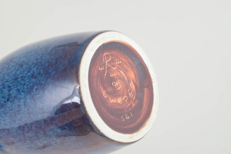 Carl-Harry Stalhane for Rorstrand, Sweden. drop-shaped stoneware bowl with a glossy blue glaze. - 4
