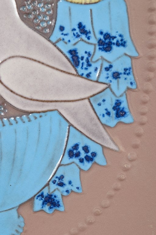 Sven-Erik Skawonius for Upsala Ekeby, Sweden. Colourful ceramic wall relief with floral and bird - 3