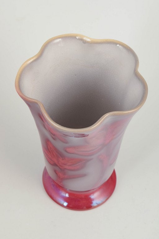 Edgar Bockman for Hoganas, Sweden. Ceramic vase with relief floral and foliate motifs. Circa 1920s. - 2