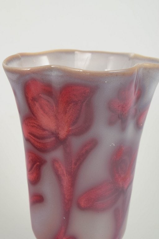 Edgar Bockman for Hoganas, Sweden. Ceramic vase with relief floral and foliate motifs. Circa 1920s. - 3