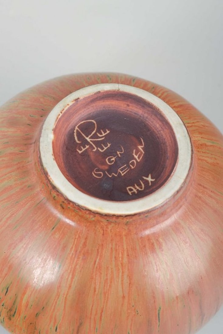 Gunnar Nylund for Rorstrand, Sweden. Organically shaped stoneware bowl with multicolored glaze. - 4