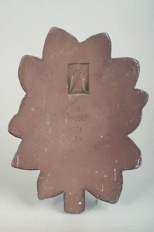 Irma Yourstone for Upsala Ekeby, Sweden. Ceramic wall relief with flower with leaf motifs. Mid-20th - 3