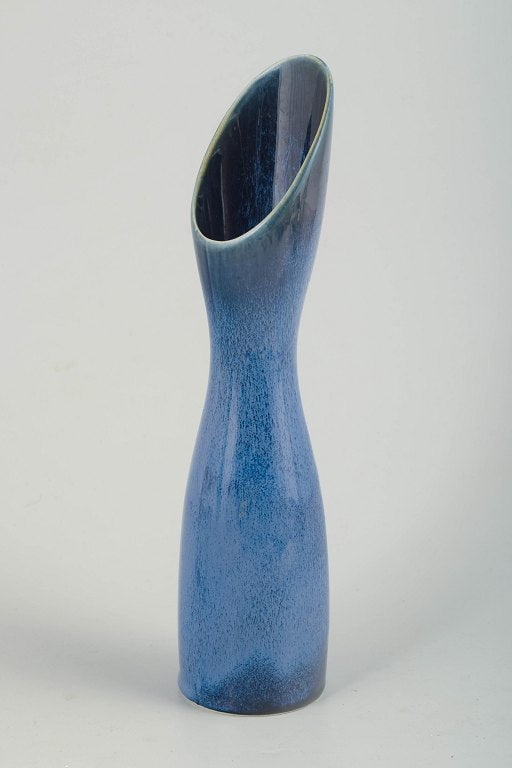Stig Lindberg for Gustavsberg, Sweden. Stoneware vase in blue glaze with surface texture. Approx. (1 of 4)