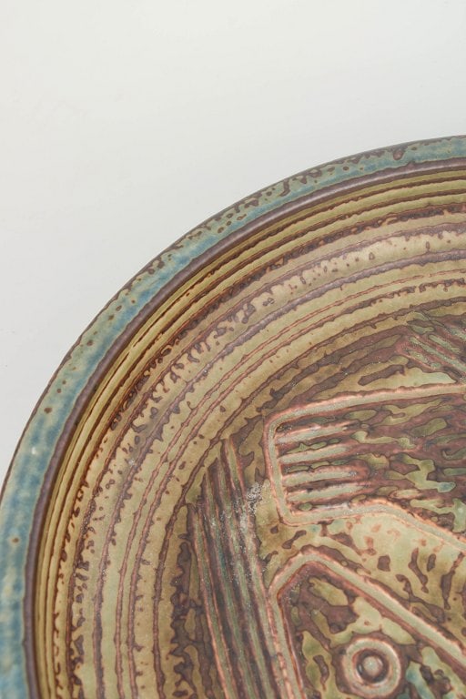 Jorgen Mogensen for Royal Copenhagen, Denmark. Large circular ceramic dish with fish motif in earthy - 3