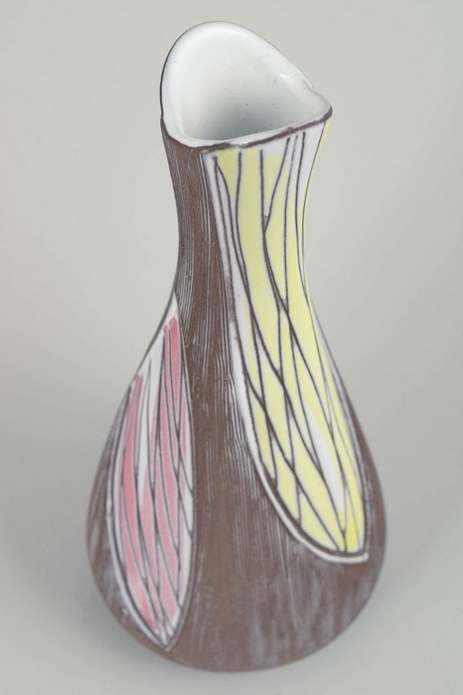 Mari Simmulson for Upsala Ekeby, Sweden. Slender figurative faience with colourful decoration. vase. - 2