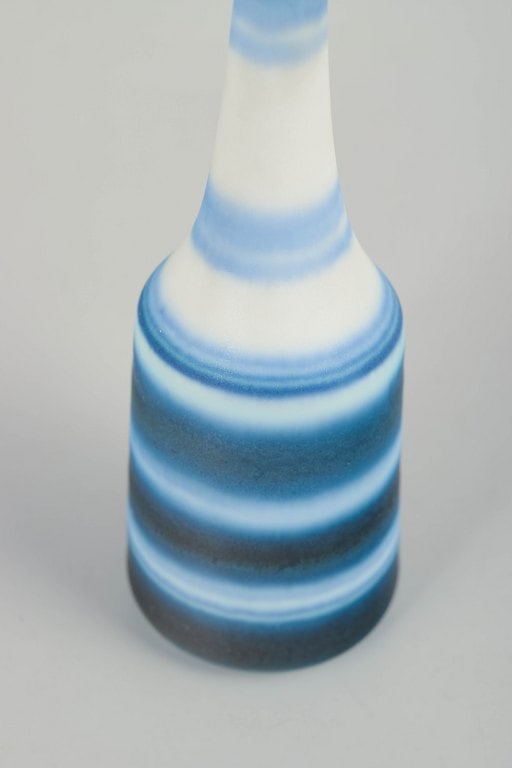 Gunnar Nylund for Rorstrand, Sweden. Miniature stoneware vase with horizontal bands in blue and - 3