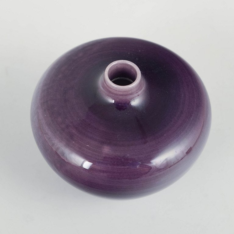 Carl-Harry Stalhane for Rorstrand, Sweden. Small stoneware miniature vase with violet colour glaze. - 2