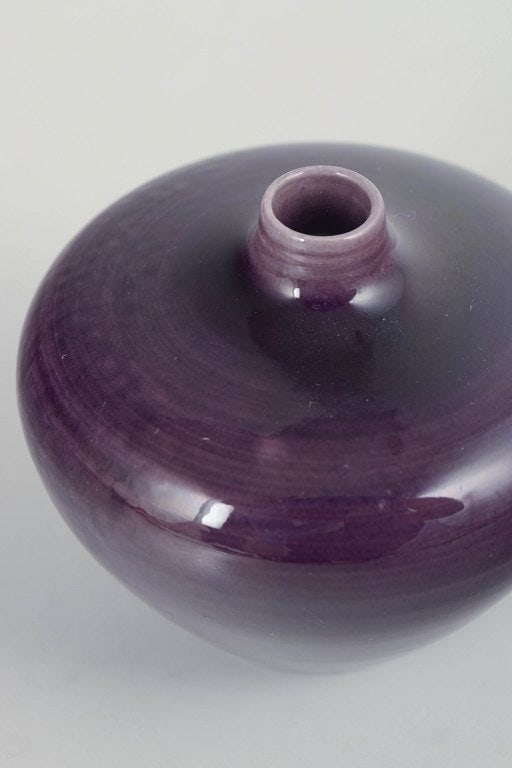 Carl-Harry Stalhane for Rorstrand, Sweden. Small stoneware miniature vase with violet colour glaze. - 3