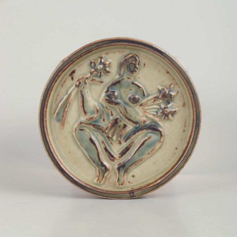 Jais Nielsen for Royal Copenhagen, Denmark. Miniature ceramic dish with figural motif. Dated 1964. (1 of 4)