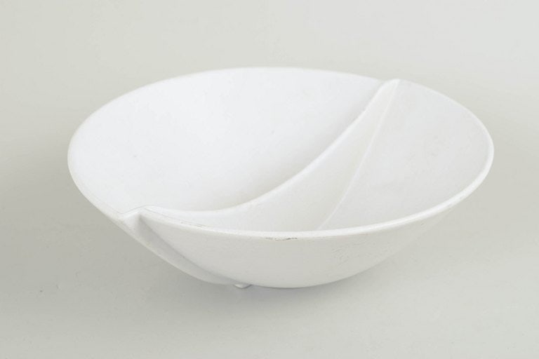 Stig Lindberg for Gustavsberg, Sweden. Surrea faience bowl with curved, divided form. Mid-20th (1 of 4)