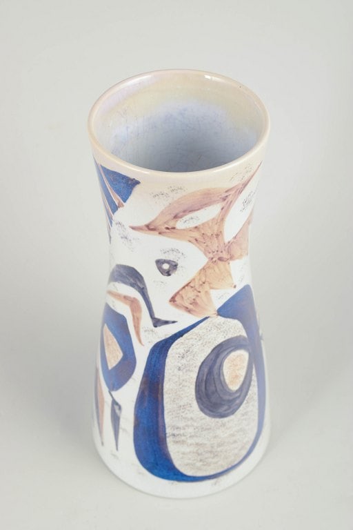 Thorkild Olsen for Aluminia, Denmark. Large faience vase decorated with abstract composition. Circa - 2