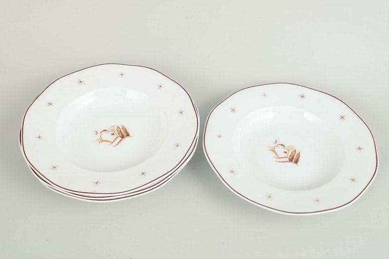 Arabia, Finland. Orient, set of four earthenware deep plates with brown border line and star motifs. - 2