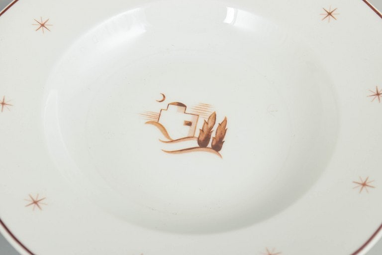 Arabia, Finland. Orient, set of four earthenware deep plates with brown border line and star motifs. - 3