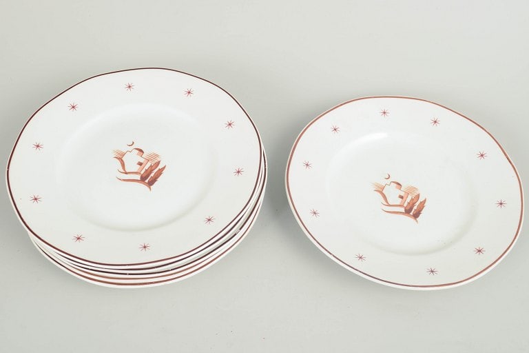 Arabia, Finland. Orient, set of six small earthenware lunch plates with brown border line and star - 2