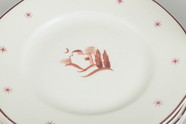 Arabia, Finland. Orient, set of six small earthenware lunch plates with brown border line and star - 3