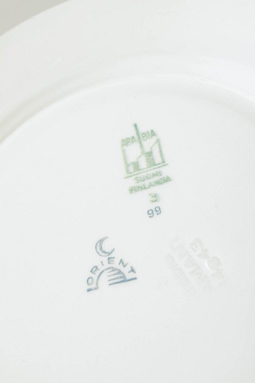 Arabia, Finland. Orient, set of six small earthenware lunch plates with brown border line and star - 4