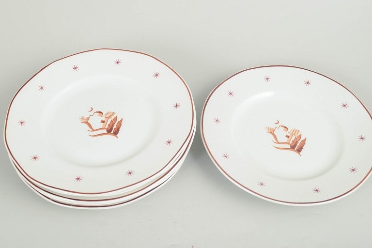 Arabia, Finland. Orient, set of six small earthenware lunch plates with brown border line and star - 2
