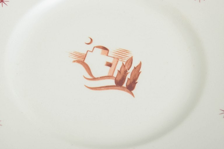 Arabia, Finland. Orient, set of six small earthenware lunch plates with brown border line and star - 3