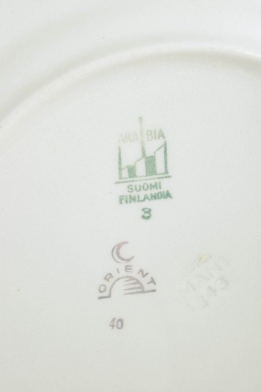 Arabia, Finland. Orient, set of six small earthenware lunch plates with brown border line and star - 4