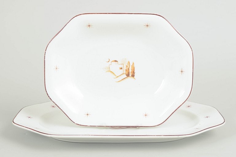Arabia, Finland. Orient, set of two earthenware dishes with brown border line and star motifs. Art - 4