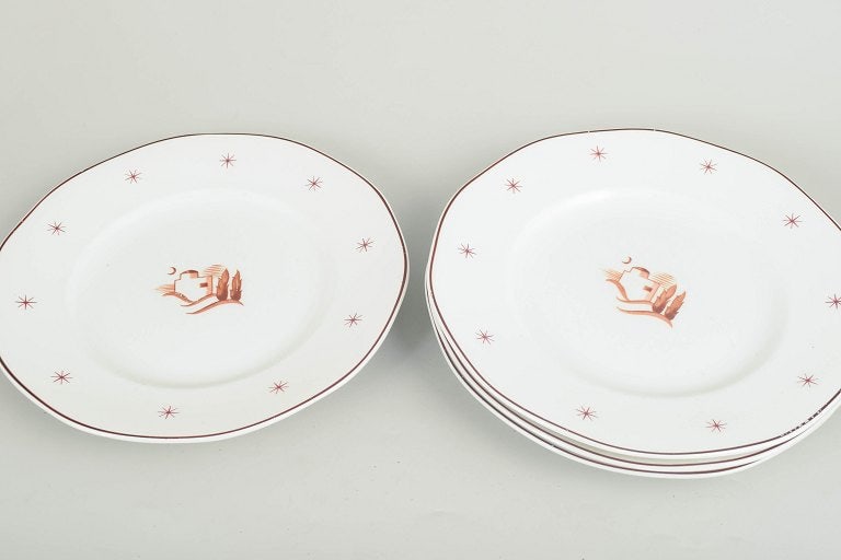 Arabia, Finland. Orient, set of four earthenware dinner plates with brown border line and star - 2