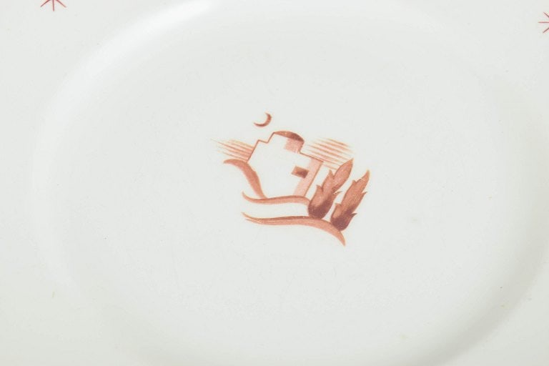 Arabia, Finland. Orient, set of four earthenware dinner plates with brown border line and star - 3