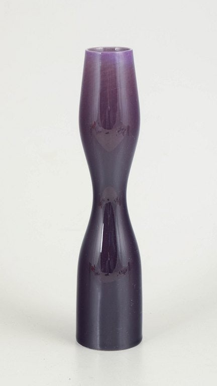 Carl-Harry Stalhane for Rorstrand, Sweden. Stoneware vase with purple glaze and waisted centre. (1 of 4)