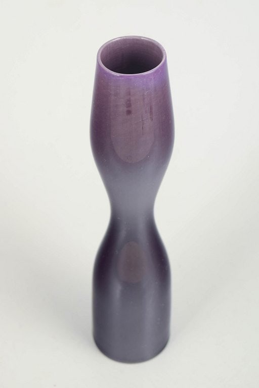 Carl-Harry Stalhane for Rorstrand, Sweden. Stoneware vase with purple glaze and waisted centre. - 2