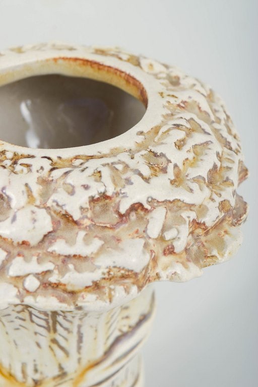 Hoganas, Scandinavia. Stoneware vase with relief decoration in cream and brown tones. Circa 1960s. - 3