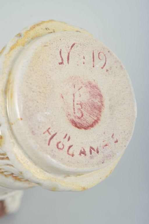Hoganas, Scandinavia. Stoneware vase with relief decoration in cream and brown tones. Circa 1960s. - 4