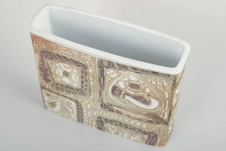 Nils Thorsson for Royal Copenhagen, Denmark. Rectangular faience vase with geometric ornamentation. - 2