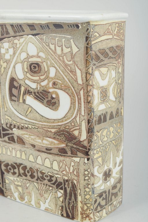 Nils Thorsson for Royal Copenhagen, Denmark. Rectangular faience vase with geometric ornamentation. - 3