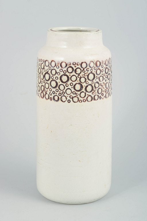 Lisa Larson for Gustavsberg, Sweden. Cylindrical stoneware vase with a white glaze and a decorative (1 of 4)