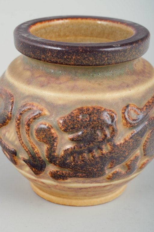 Michael Andersen & Son, Bornholm, Denmark. Rounded stoneware vase with relief decoration of an - 3
