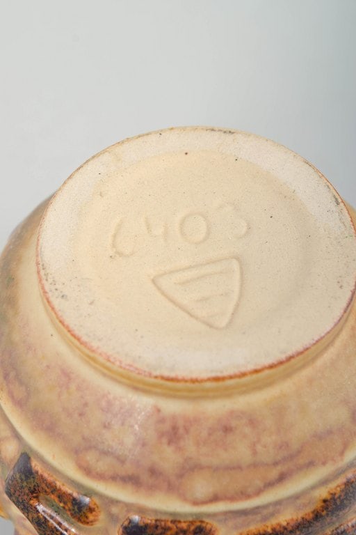 Michael Andersen & Son, Bornholm, Denmark. Rounded stoneware vase with relief decoration of an - 4