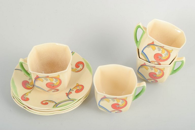 Clarice Cliff for Royal Doulton, England. Faience set of four coffee cups with saucers with - 2