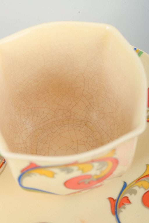 Clarice Cliff for Royal Doulton, England. Faience set of four coffee cups with saucers with - 4