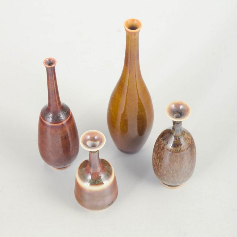 John Andersson for Hoganas, Sweden. Set of four miniature stoneware vases in earthy tones. Approx. - 2
